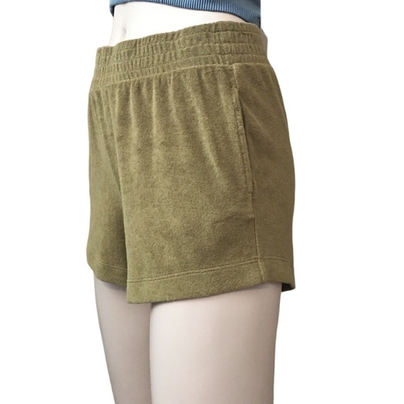 Nordstrom Treasure & Bond Stretch Terry Cloth Hi Rise Shorts pockets Khaki NWOT - Picture 2 of 11